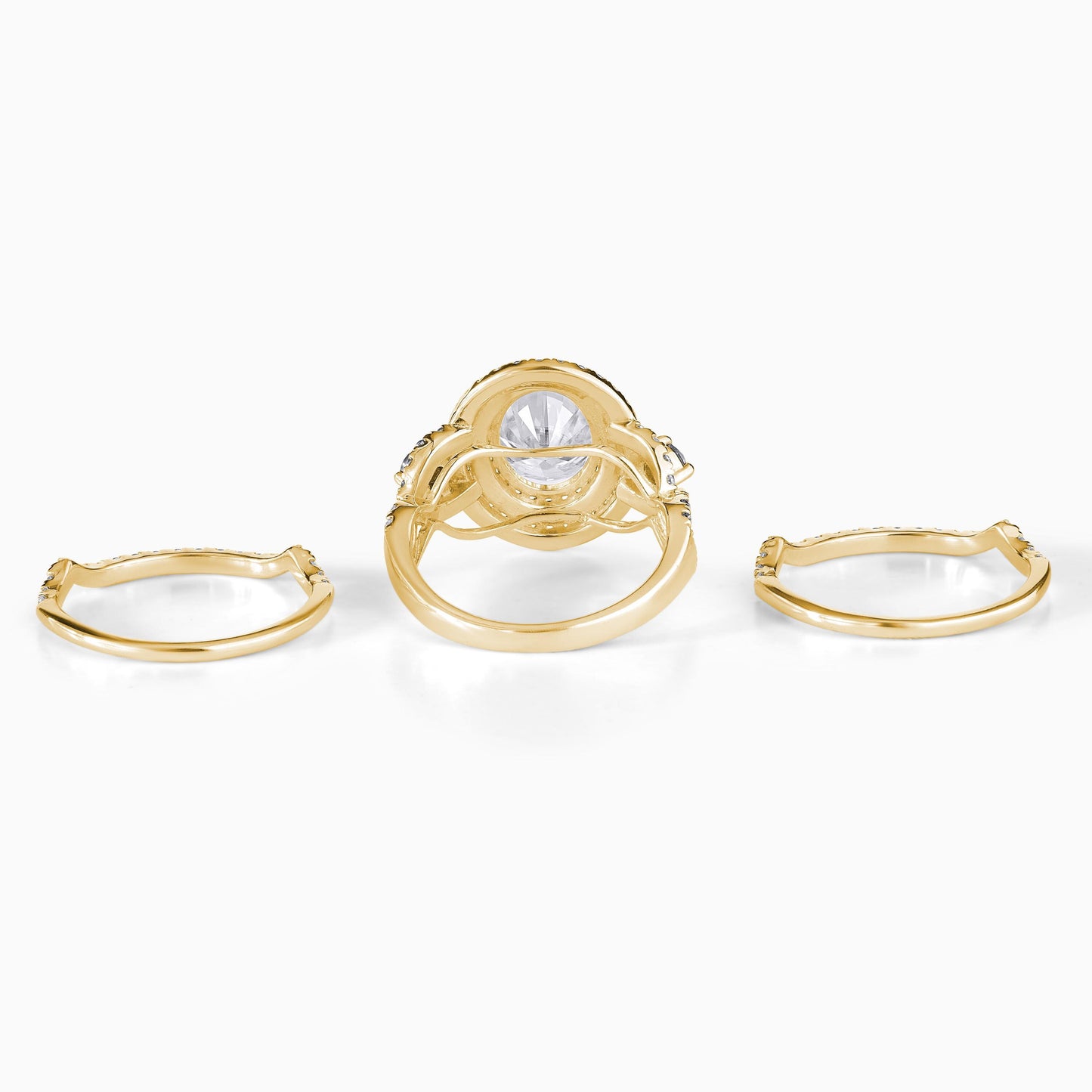 Oval Cut Moissanite Halo Engagement Ring Set in Yellow Gold