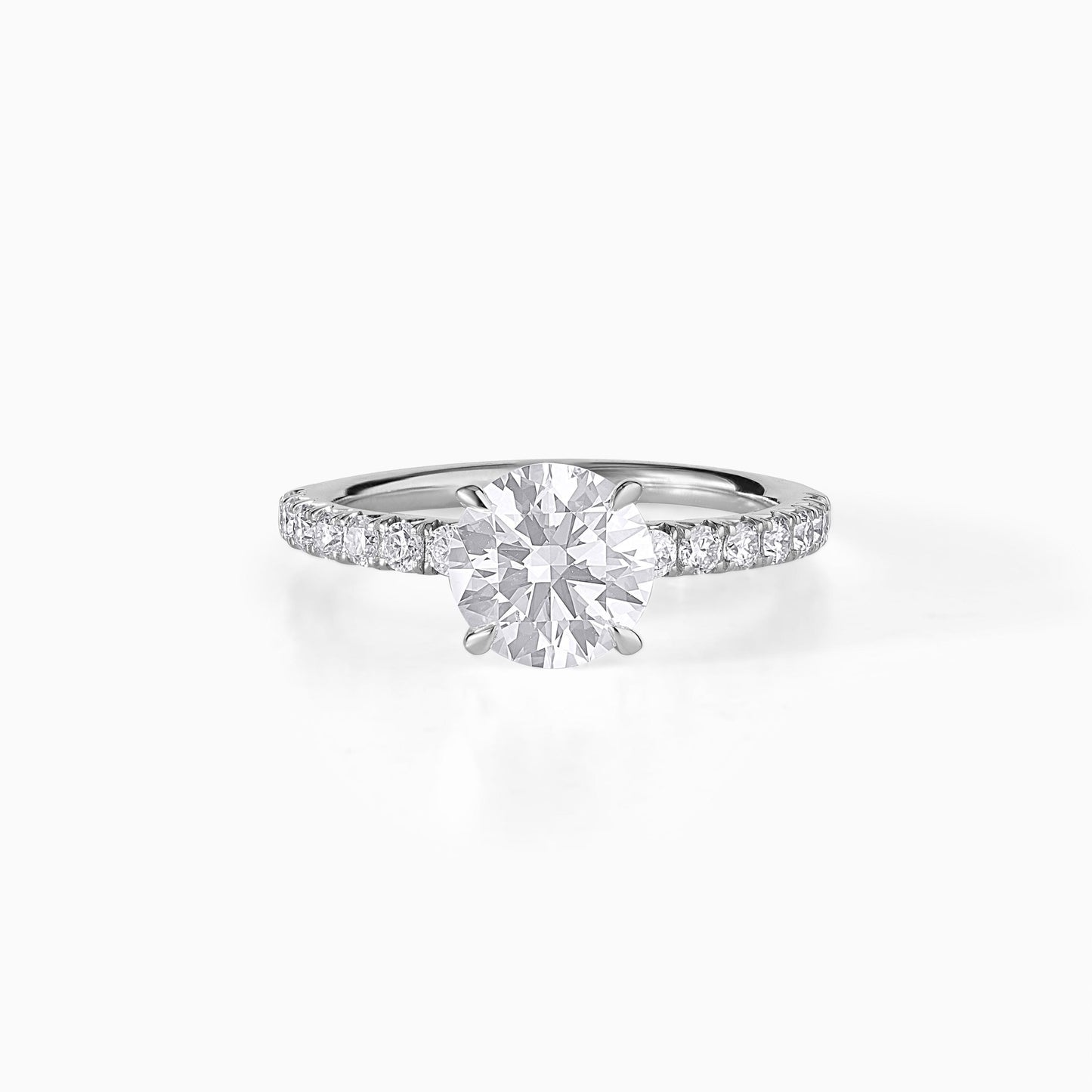 Round Cut Diamond Engagement Ring in Silver | Classic Solitaire with Pavé Band | Minimalist Wedding Ring for Her | Timeless Bridal Ring