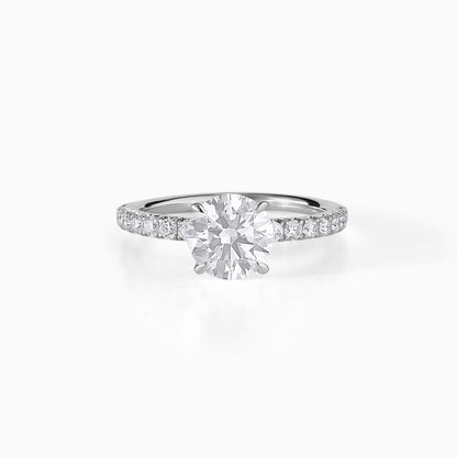 Round Cut Diamond Engagement Ring in Silver | Classic Solitaire with Pavé Band | Minimalist Wedding Ring for Her | Timeless Bridal Ring