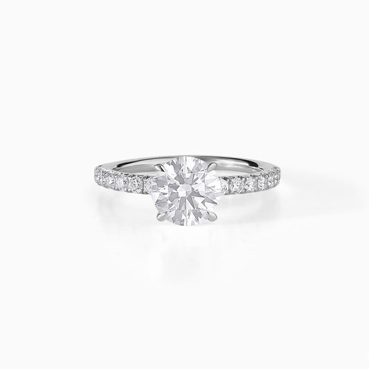 Round Cut Diamond Engagement Ring in Silver | Classic Solitaire with Pavé Band | Minimalist Wedding Ring for Her | Timeless Bridal Ring