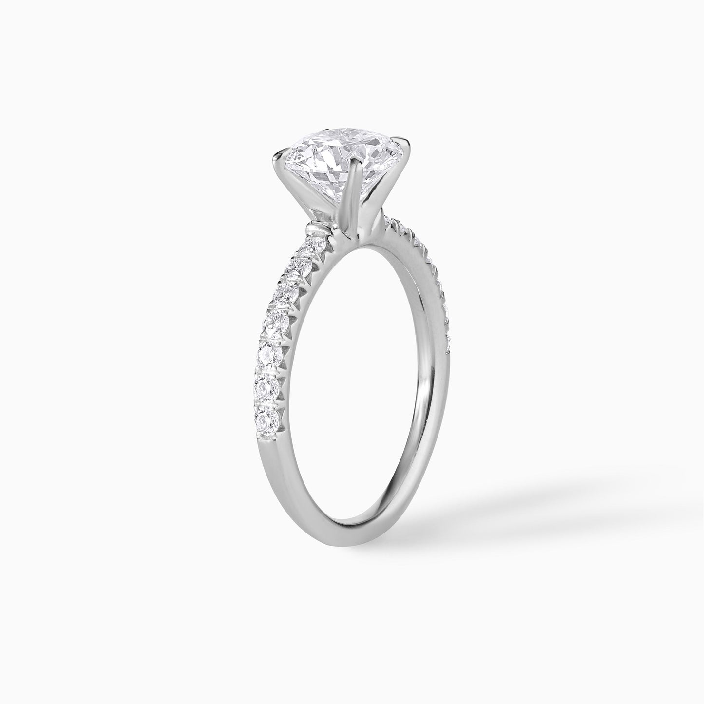 Round Cut Diamond Engagement Ring in Silver | Classic Solitaire with Pavé Band | Minimalist Wedding Ring for Her | Timeless Bridal Ring