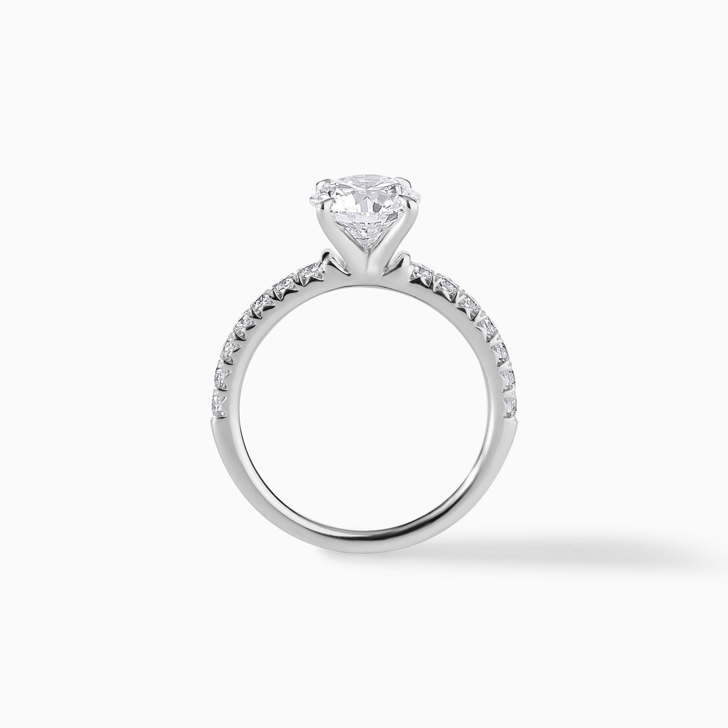 Round Cut Diamond Engagement Ring in Silver | Classic Solitaire with Pavé Band | Minimalist Wedding Ring for Her | Timeless Bridal Ring