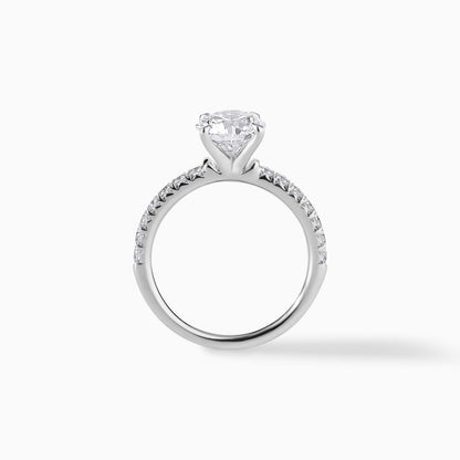 Round Cut Diamond Engagement Ring in Silver | Classic Solitaire with Pavé Band | Minimalist Wedding Ring for Her | Timeless Bridal Ring
