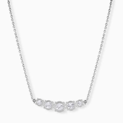 Sterling Silver Curved Bar Moissanite Necklace – Graduated Diamond Alternative Bridal Pendant