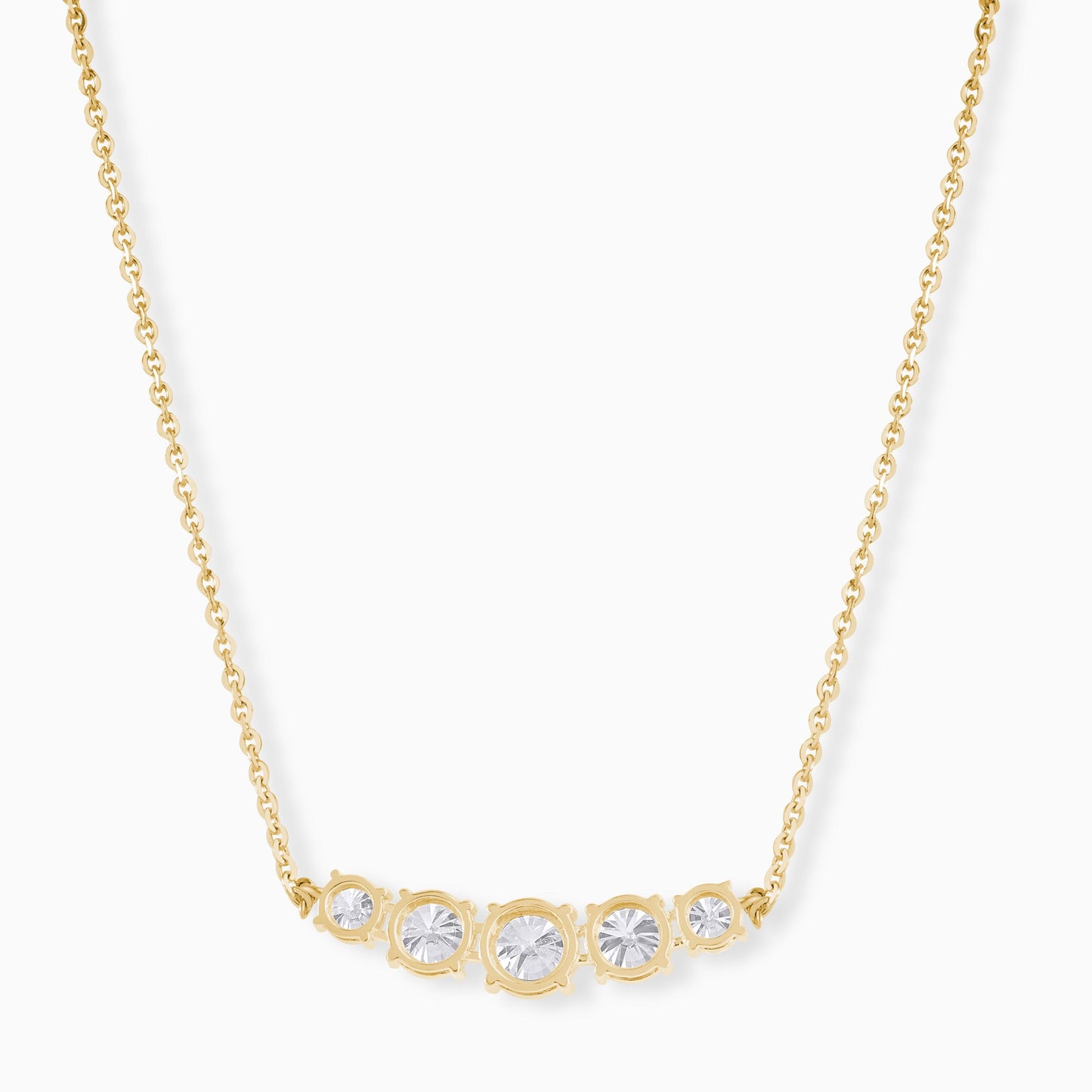 Sterling Silver Curved Bar Moissanite Necklace – Graduated Diamond Alternative Bridal Pendant