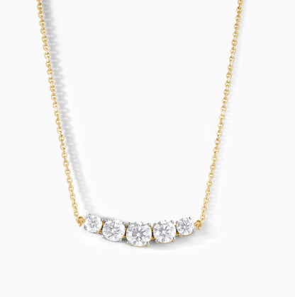 Sterling Silver Curved Bar Moissanite Necklace – Graduated Diamond Alternative Bridal Pendant