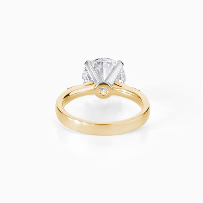 Round Cut Moissanite Engagement Ring in Yellow Gold | Minimalist Solitaire with Blue Sapphire Accents | Dainty Unique Wedding Ring for Her