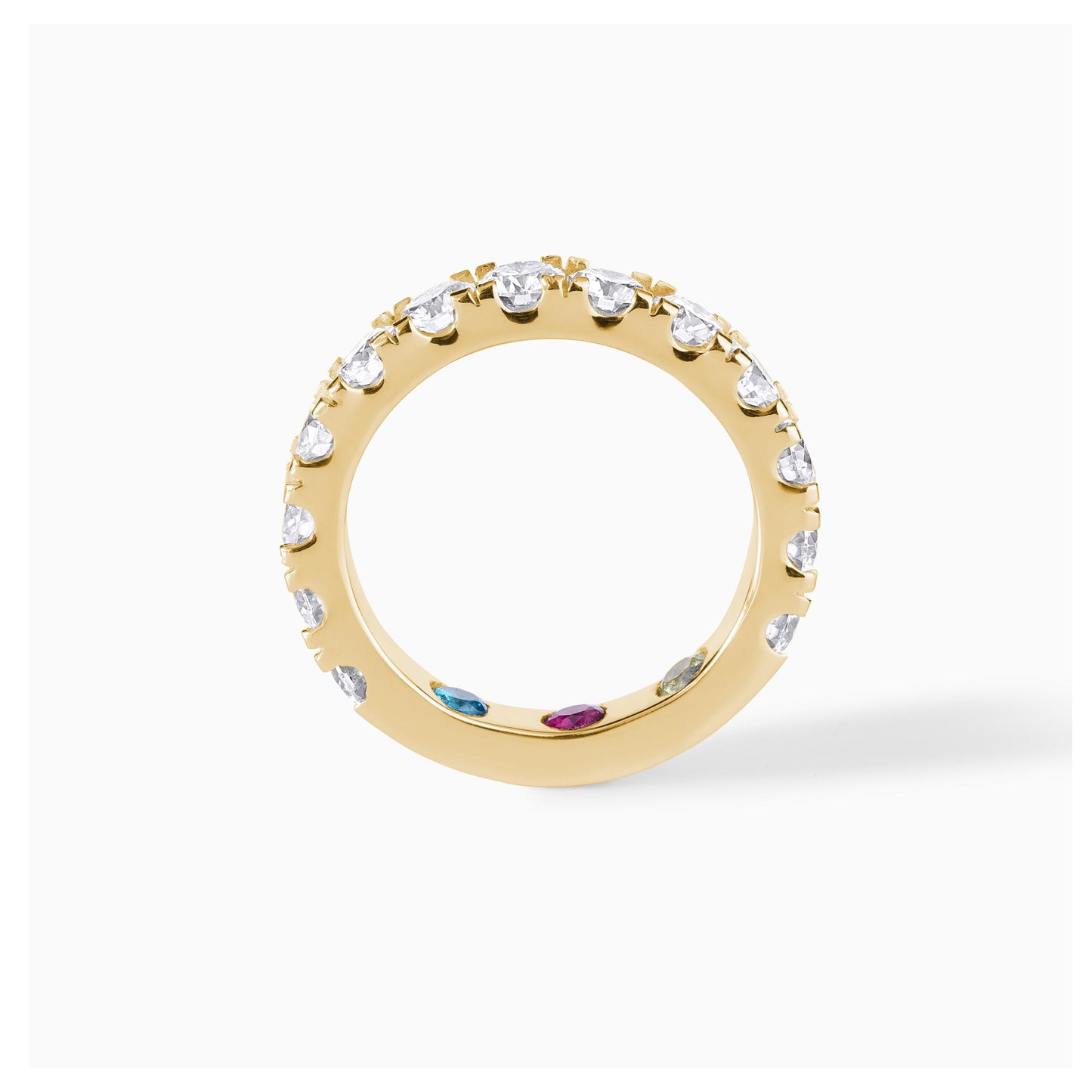 Rainbow Gemstone Eternity Band in Yellow Gold | Diamond Wedding Band | Colorful Birthstone Ring | Anniversary Stackable Ring for Her