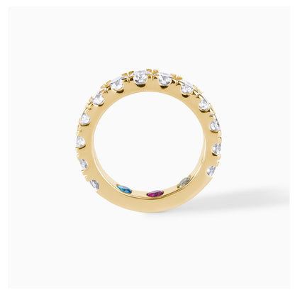 Rainbow Gemstone Eternity Band in Yellow Gold | Diamond Wedding Band | Colorful Birthstone Ring | Anniversary Stackable Ring for Her