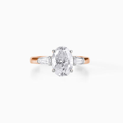 Oval Moissanite Engagement Ring, Sterling Silver Tapered Baguette Bridal Jewelry