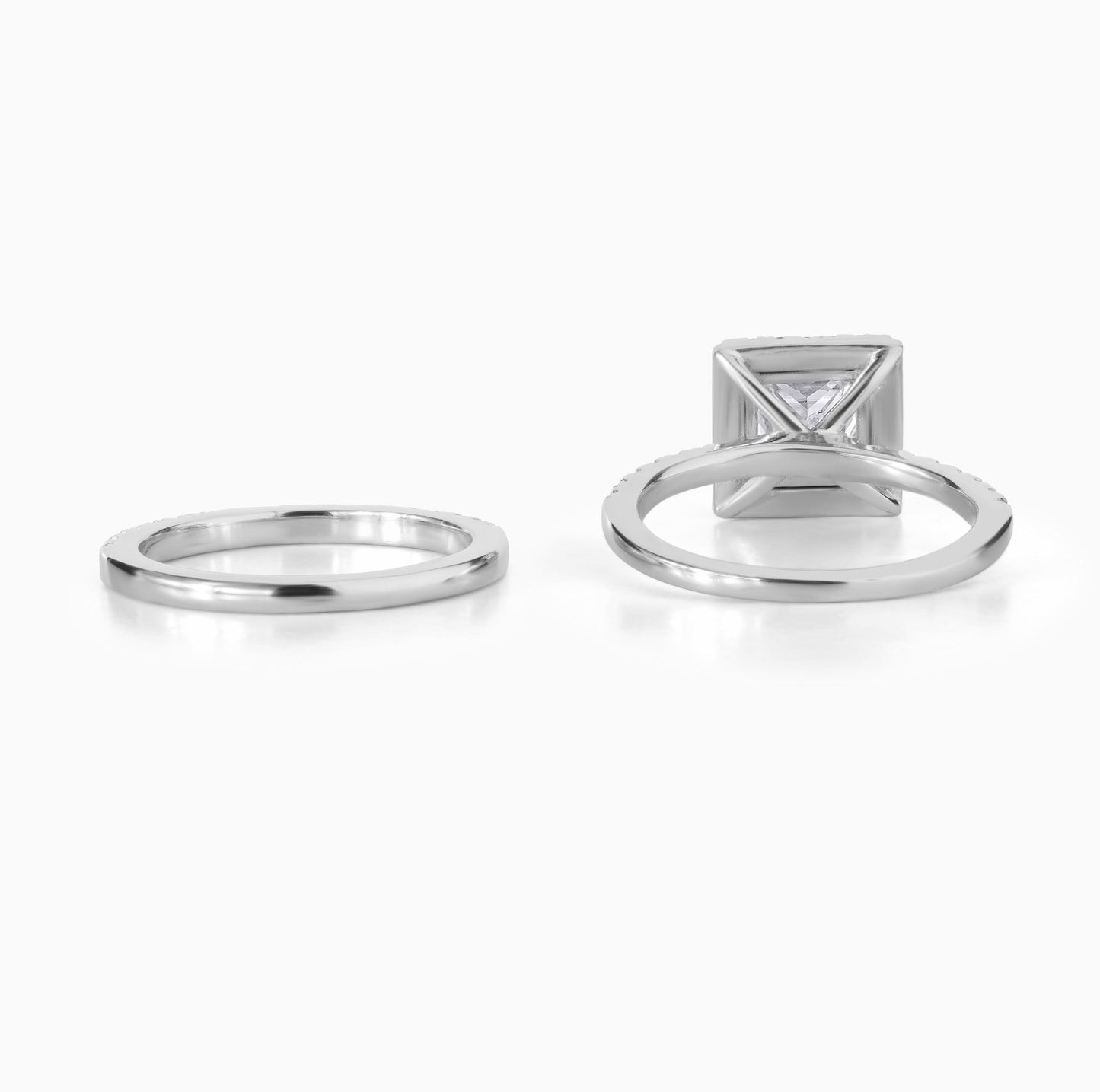 Princess Cut Moissanite Engagement Ring Set in 925 Silver | Halo Bridal Set with Pave Band | Modern Square Diamond Wedding Ring Set for Her
