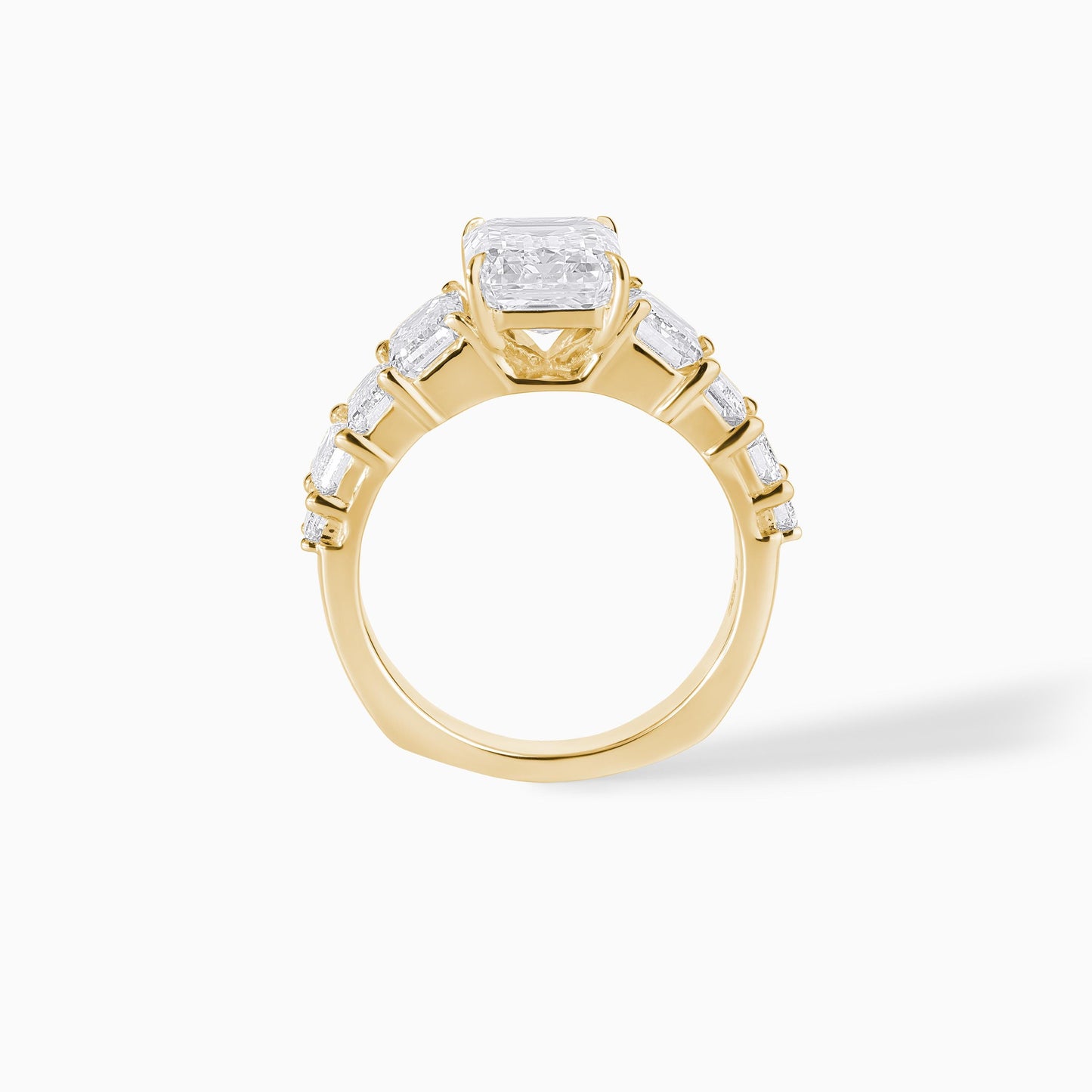 Emerald Cut Diamond Engagement Ring, Gold Statement Ring, Baguette Side Stone Ring, Luxury Bridal Ring, Unique Wedding Ring