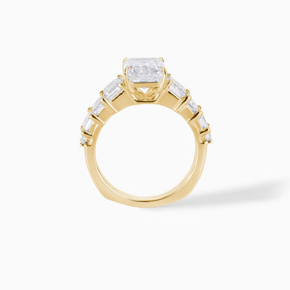 Emerald Cut Diamond Engagement Ring, Gold Statement Ring, Baguette Side Stone Ring, Luxury Bridal Ring, Unique Wedding Ring