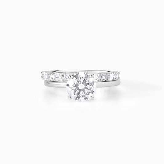 Oval Cut Moissanite Engagement Ring Set, Hidden Halo Solitaire Ring with Matching Diamond Band, Minimalist Bridal Set, Classic Elegant Ring