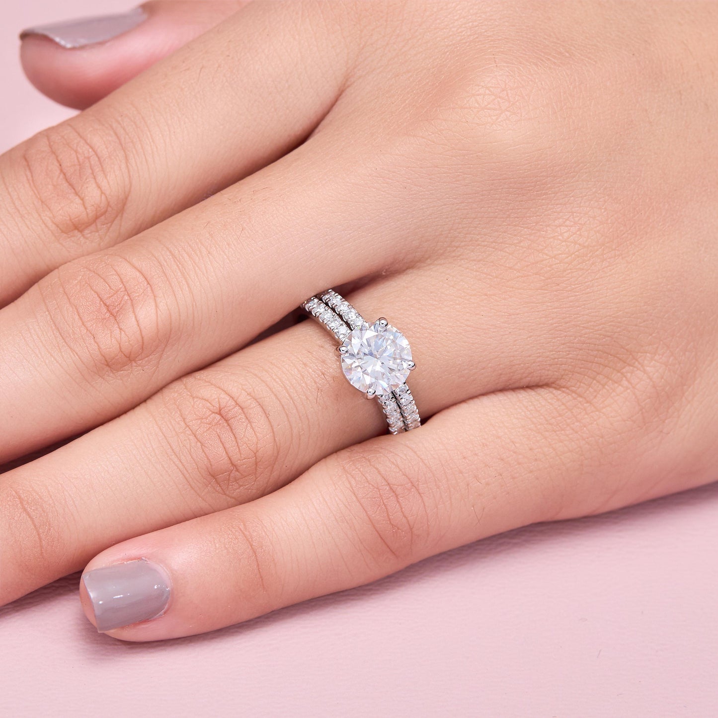 Sterling Silver Round Moissanite Engagement Ring Set – Bridal Solitaire Jewelry