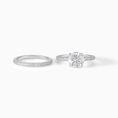 Sterling Silver Round Moissanite Engagement Ring Set – Bridal Solitaire Jewelry