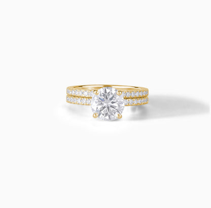 Sterling Silver Round Moissanite Engagement Ring Set – Bridal Solitaire Jewelry