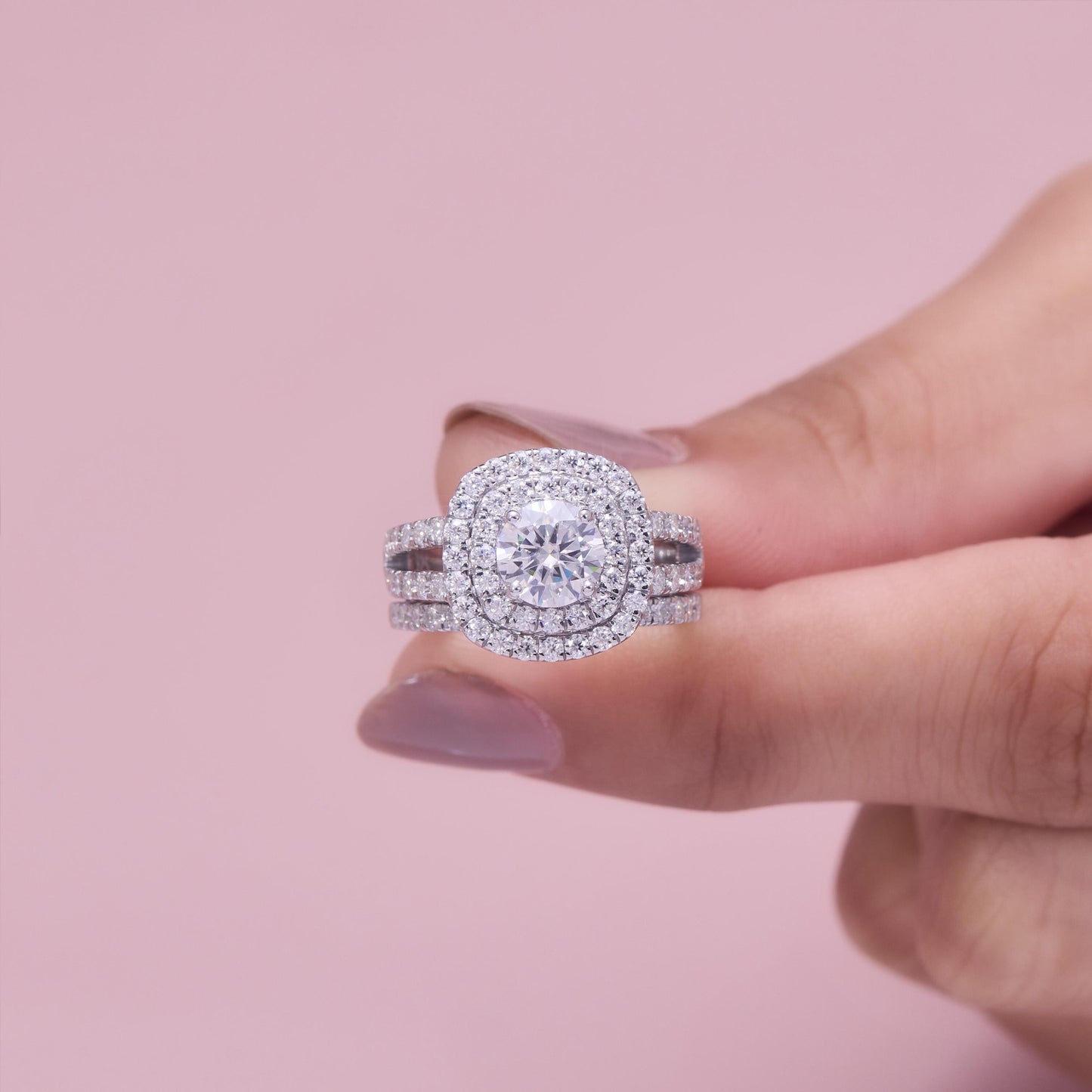 Moissanite Bridal Set Sterling Silver Engagement Ring
