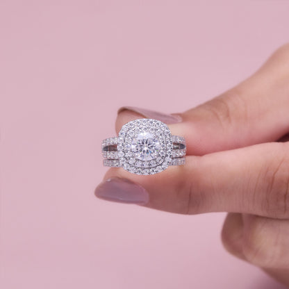 Moissanite Bridal Set Sterling Silver Engagement Ring