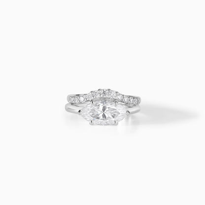 Marquise Moissanite Engagement Ring Set, Two Tone Gold Solitaire Ring with Curved Diamond Band, Unique Bridal Set, Minimal Wedding Ring