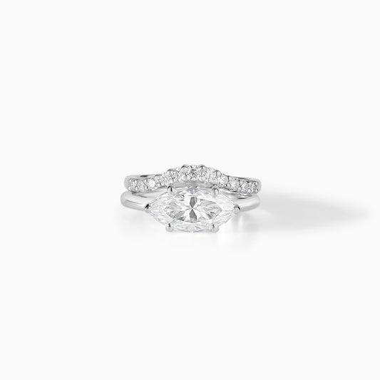 Marquise Moissanite Engagement Ring Set, Two Tone Gold Solitaire Ring with Curved Diamond Band, Unique Bridal Set, Minimal Wedding Ring