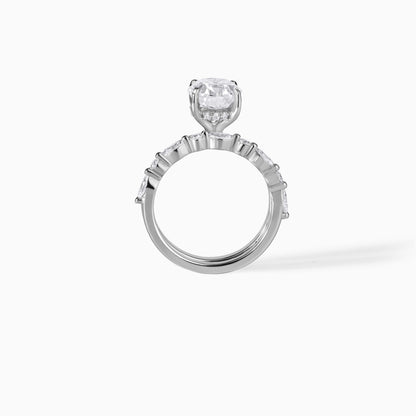 Oval Cut Moissanite Engagement Ring Set - Silver Bridal Set
