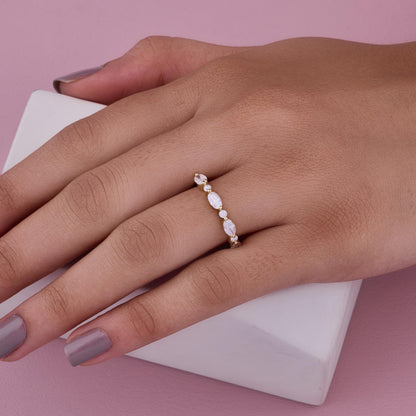 Round Cut Moissanite Engagement Ring Set | Yellow Gold Bridal Set | Dainty Wedding Band | Minimalist Stackable Ring | Promise Ring for Her