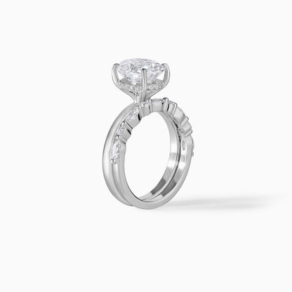 Oval Cut Moissanite Engagement Ring Set - Silver Bridal Set