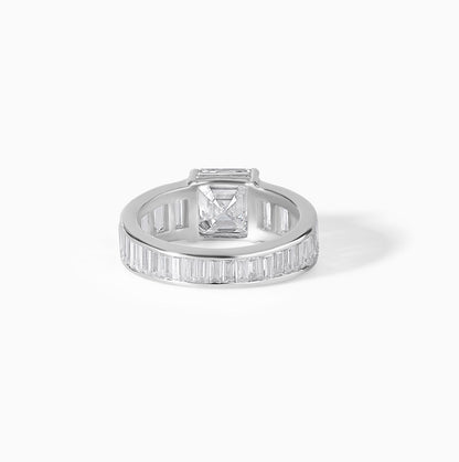 Moissanite Engagement Ring Sterling Silver Asscher Cut Stone Baguette Accent Band