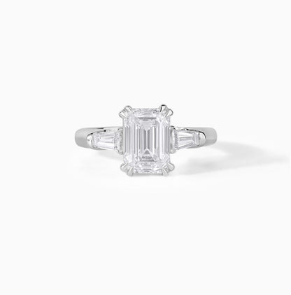 Emerald Cut Diamond Engagement Ring, 3 Stone Ring, Tapered Baguette Side Stones, 925 Sterling Silver Solitaire, Minimalist Bridal Ring