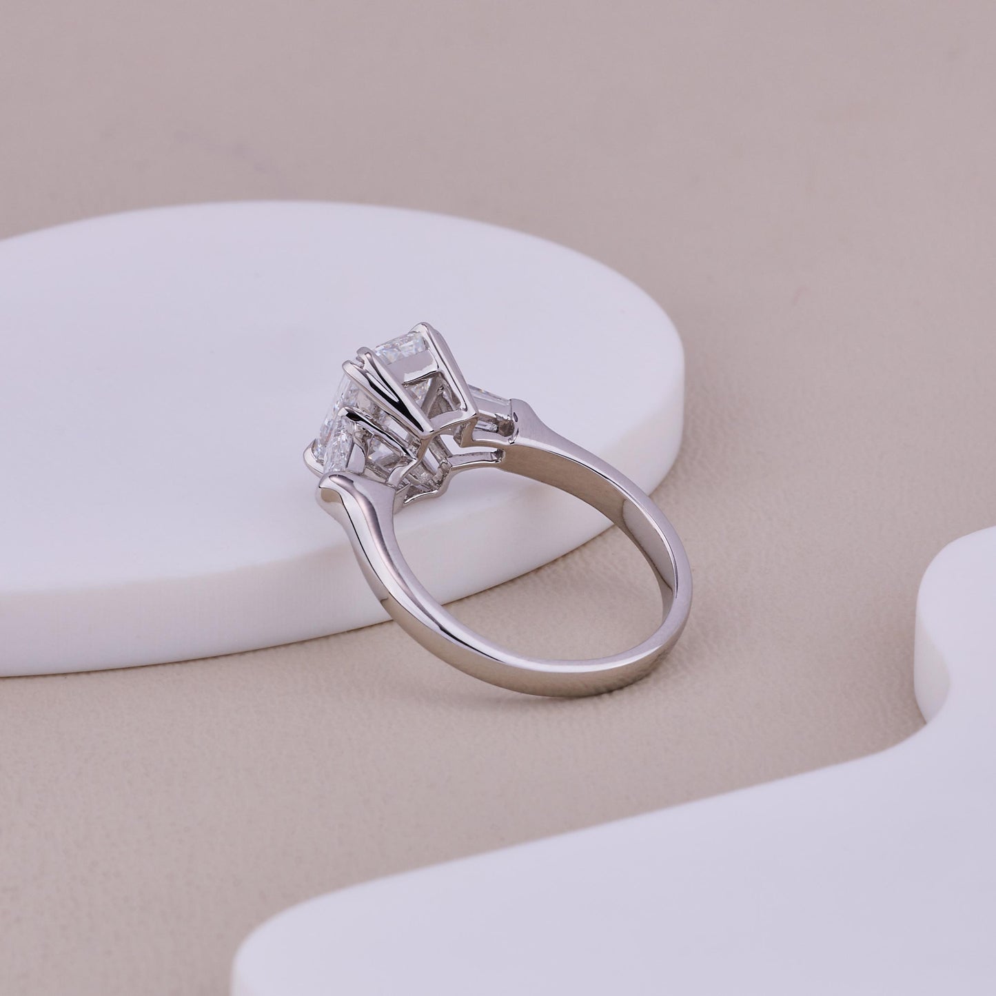 Emerald Cut Diamond Engagement Ring, 3 Stone Ring, Tapered Baguette Side Stones, 925 Sterling Silver Solitaire, Minimalist Bridal Ring
