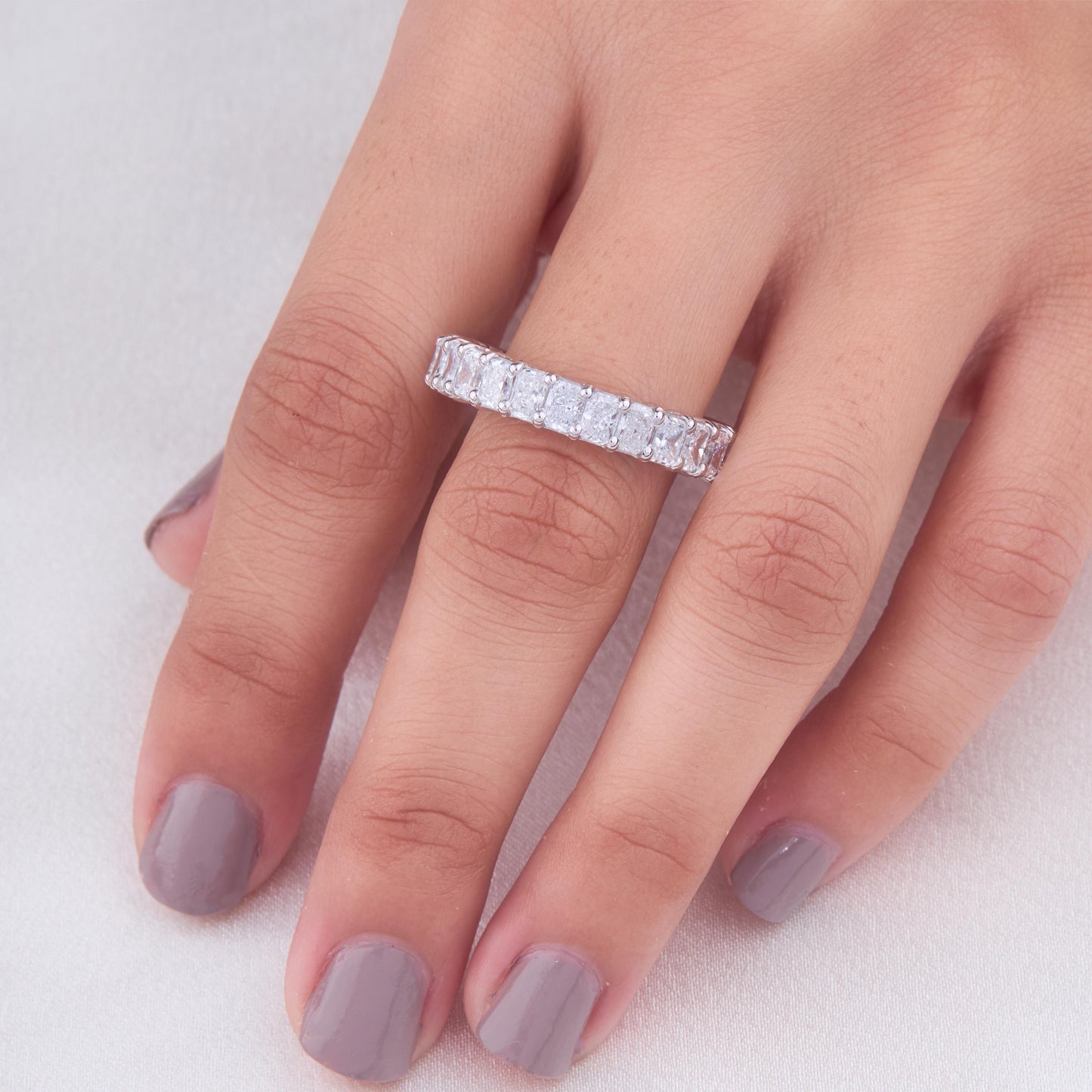 Diamond Eternity Band Ring, Full Eternity Wedding Band, Oval & Round Diamond Ring, Silver Anniversary Band, Stackable Bridal Ring