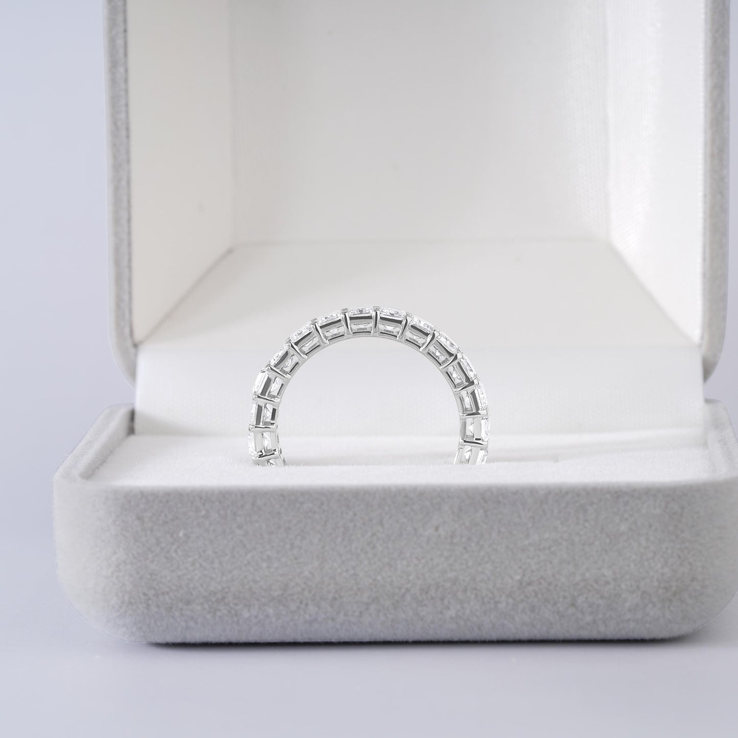 Emerald Cut Diamond Eternity Band, Full Eternity Wedding Ring, Baguette Diamond Band, Silver Anniversary Ring, Stackable Bridal Band
