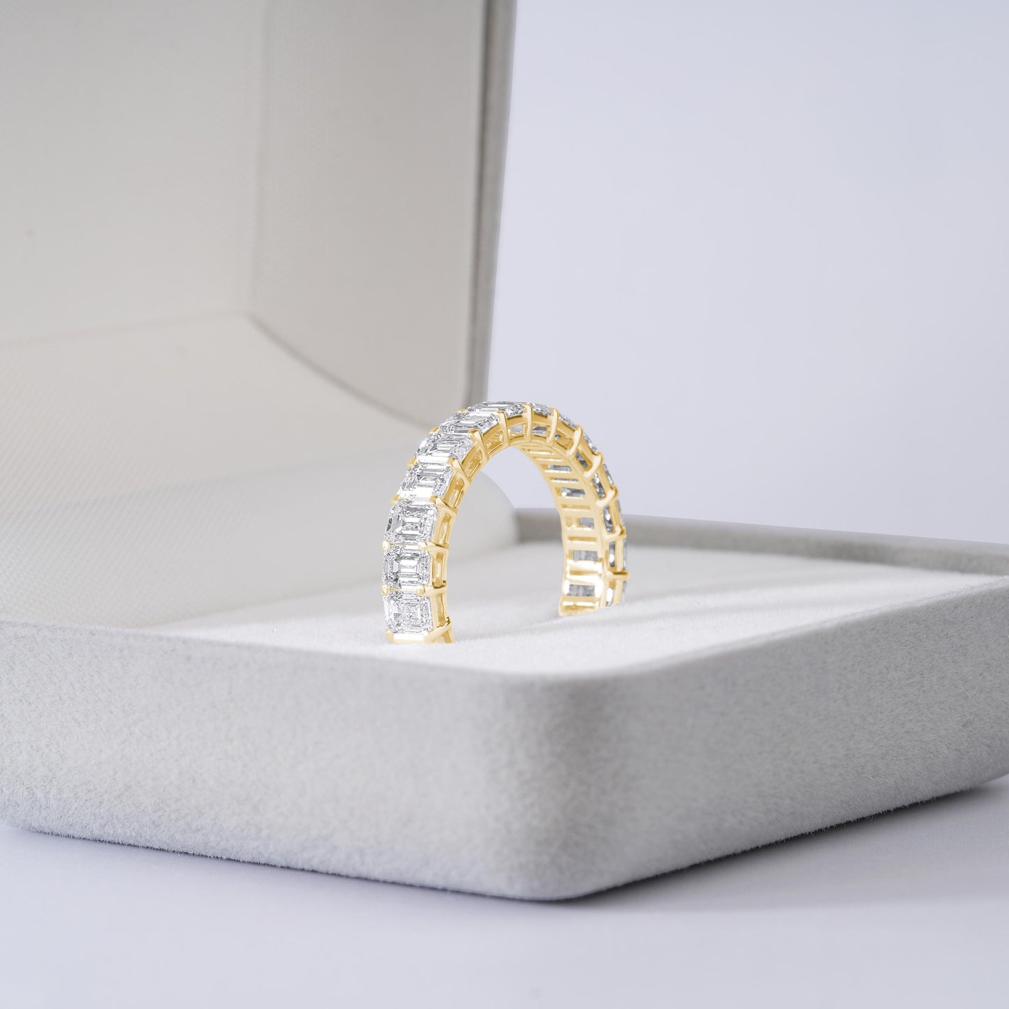 Emerald Cut Diamond Eternity Band, Full Eternity Wedding Ring, Baguette Diamond Band, Silver Anniversary Ring, Stackable Bridal Band