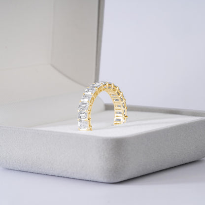 Emerald Cut Diamond Eternity Band, Full Eternity Wedding Ring, Baguette Diamond Band, Silver Anniversary Ring, Stackable Bridal Band