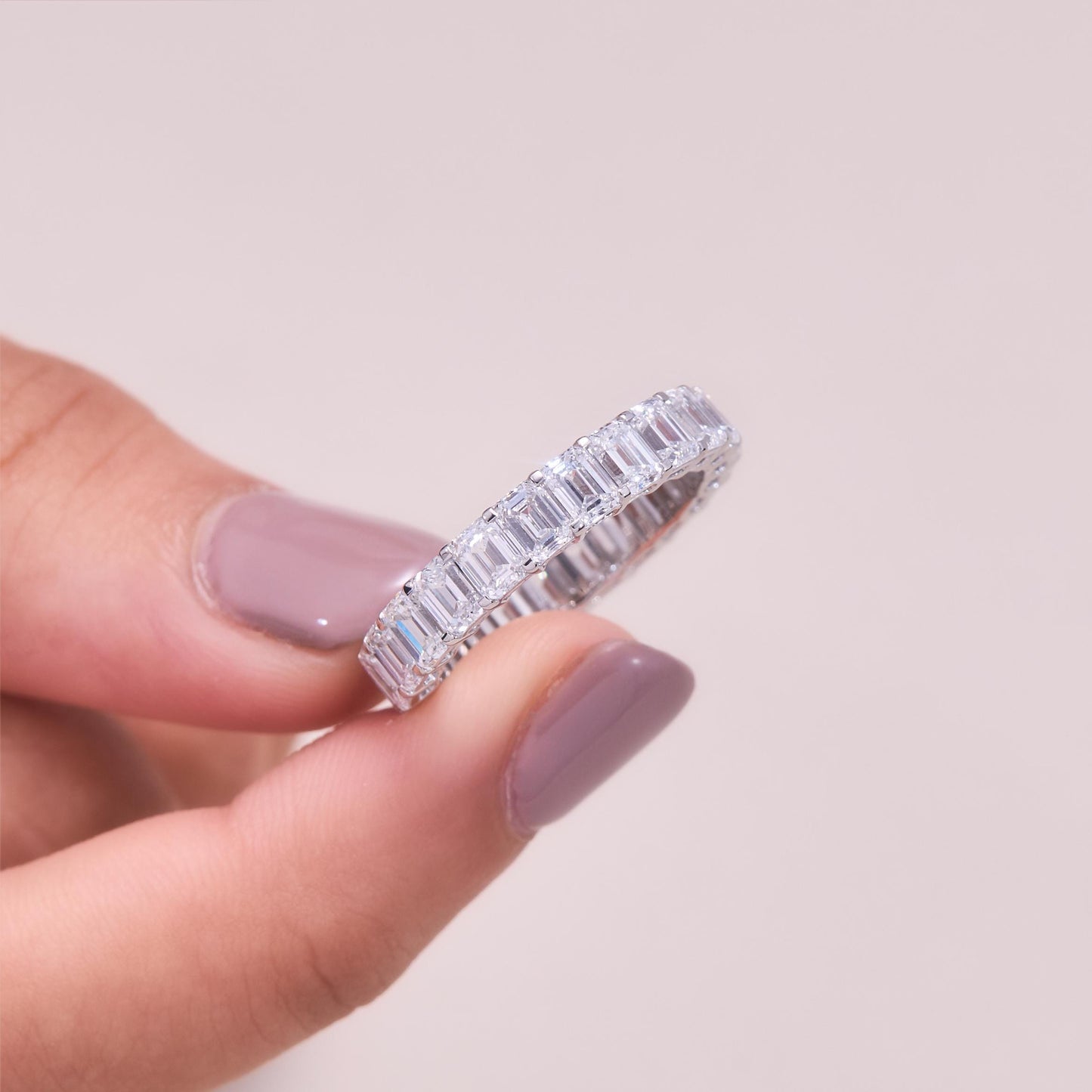 Emerald Cut Diamond Eternity Band, Full Eternity Wedding Ring, Baguette Diamond Band, Silver Anniversary Ring, Stackable Bridal Band