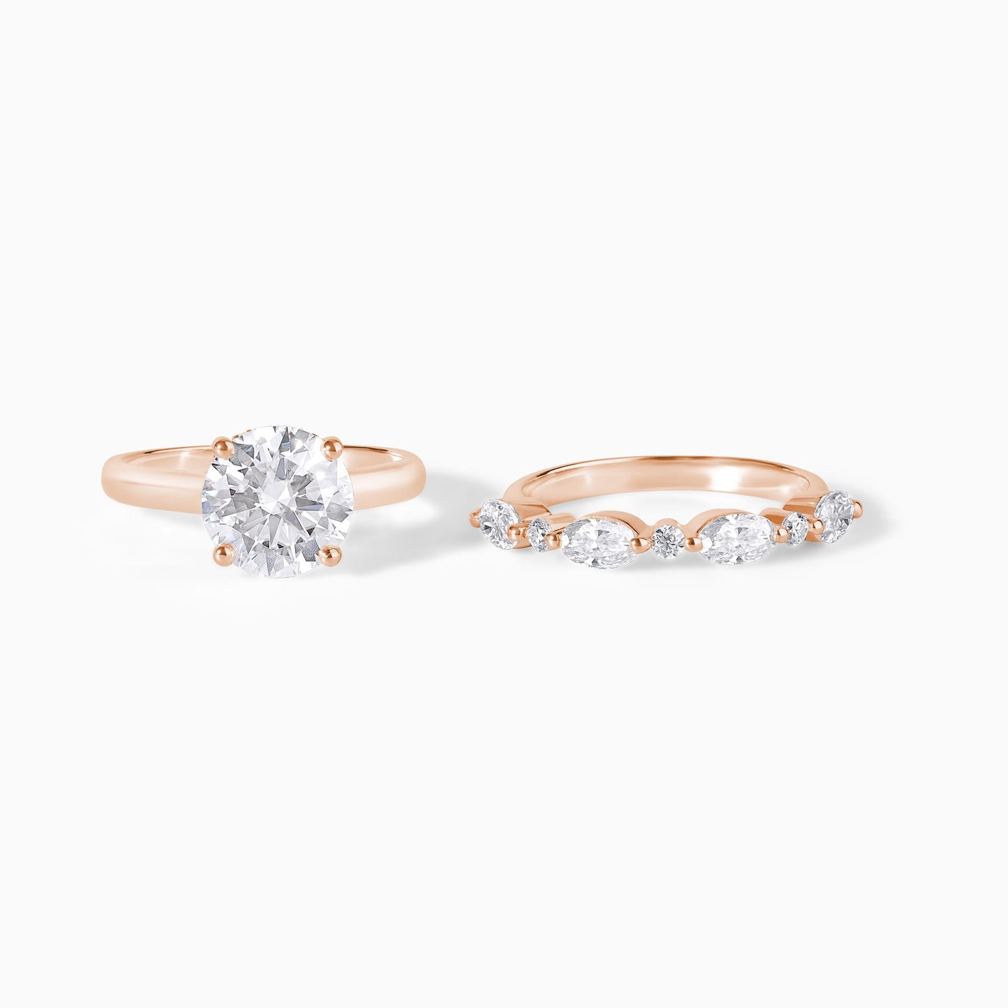 Round Cut Moissanite Engagement Ring Set | Yellow Gold Bridal Set | Dainty Wedding Band | Minimalist Stackable Ring | Promise Ring for Her