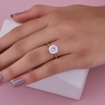 Round Cut Moissanite Engagement Ring Set | Yellow Gold Bridal Set | Dainty Wedding Band | Minimalist Stackable Ring | Promise Ring for Her