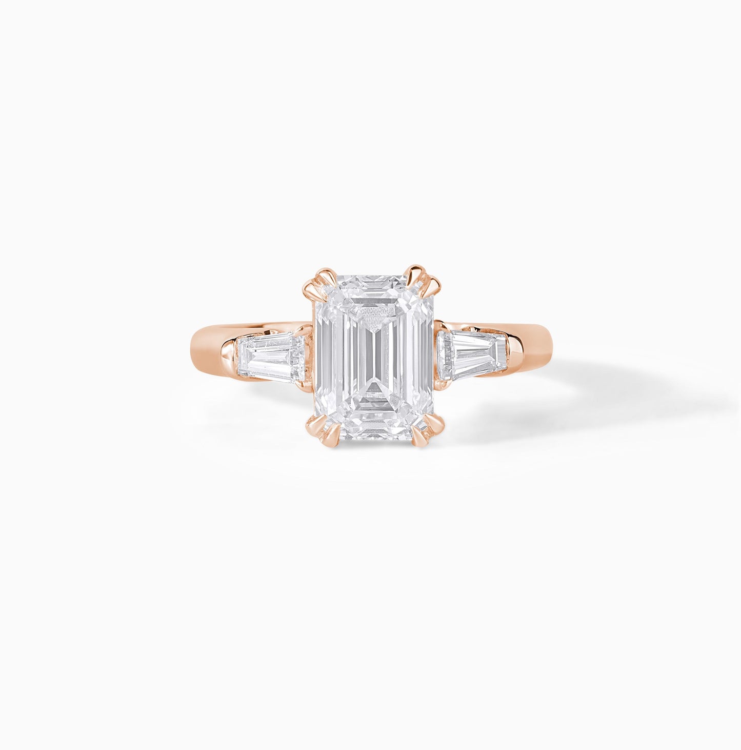 Emerald Cut Diamond Engagement Ring, 3 Stone Ring, Tapered Baguette Side Stones, 925 Sterling Silver Solitaire, Minimalist Bridal Ring