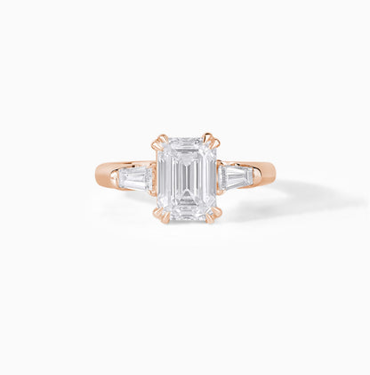Emerald Cut Diamond Engagement Ring, 3 Stone Ring, Tapered Baguette Side Stones, 925 Sterling Silver Solitaire, Minimalist Bridal Ring