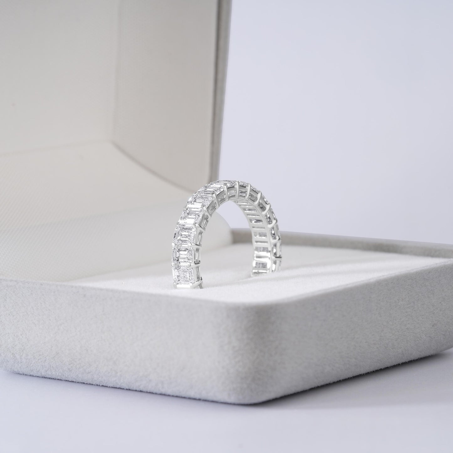Emerald Cut Diamond Eternity Band, Full Eternity Wedding Ring, Baguette Diamond Band, Silver Anniversary Ring, Stackable Bridal Band