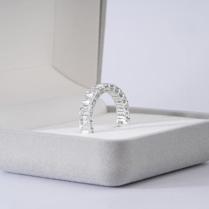 Emerald Cut Diamond Eternity Band, Full Eternity Wedding Ring, Baguette Diamond Band, Silver Anniversary Ring, Stackable Bridal Band