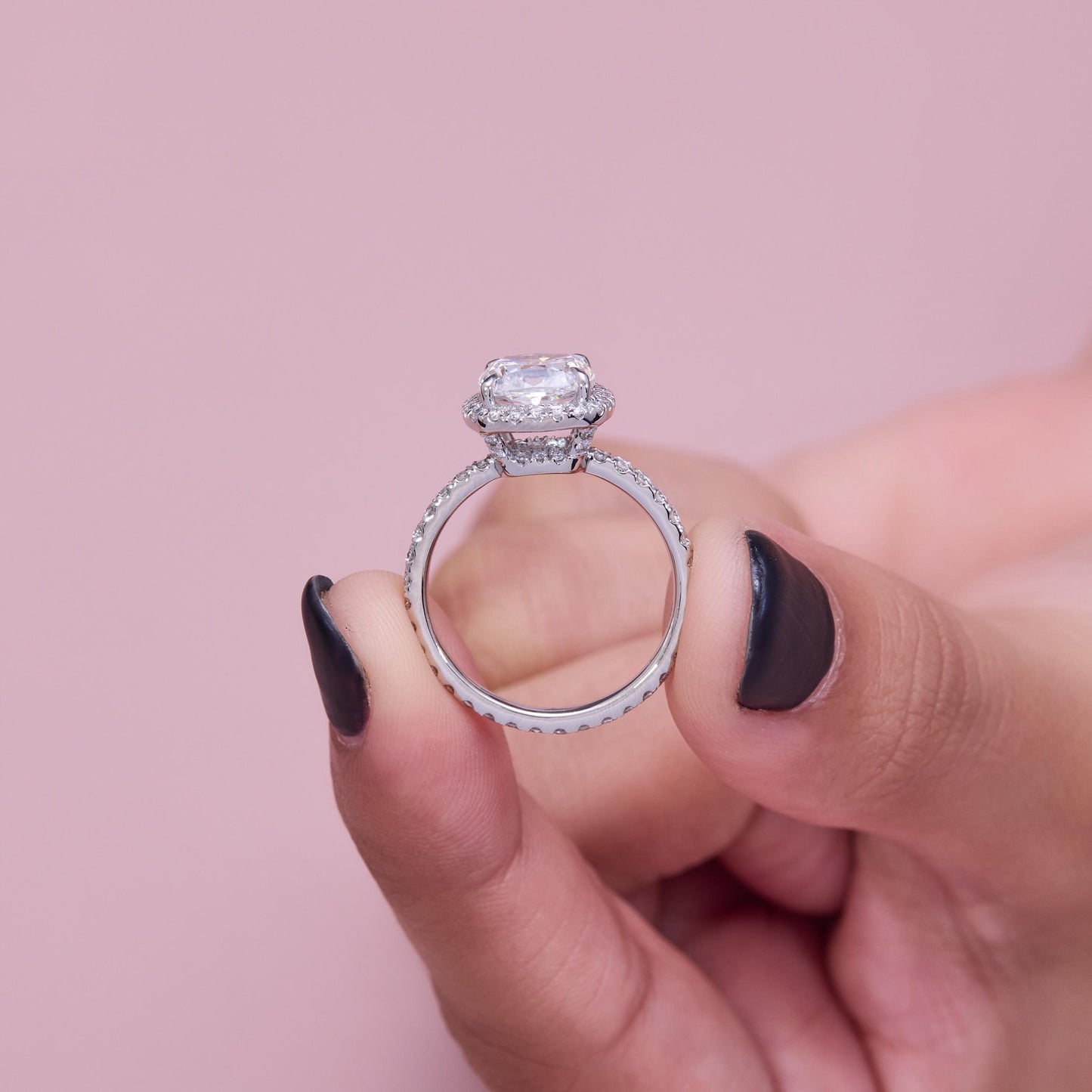 Cushion Cut Halo Engagement Ring, Pave Diamond Band, Vintage Style Bridal Ring, Elegant Promise Ring, Moissanite Diamond Ring Gift