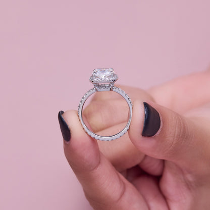 Cushion Cut Halo Engagement Ring, Pave Diamond Band, Vintage Style Bridal Ring, Elegant Promise Ring, Moissanite Diamond Ring Gift