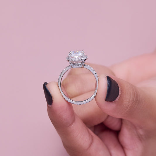 Cushion Cut Halo Engagement Ring, Pave Diamond Band, Vintage Style Bridal Ring, Elegant Promise Ring, Moissanite Diamond Ring Gift