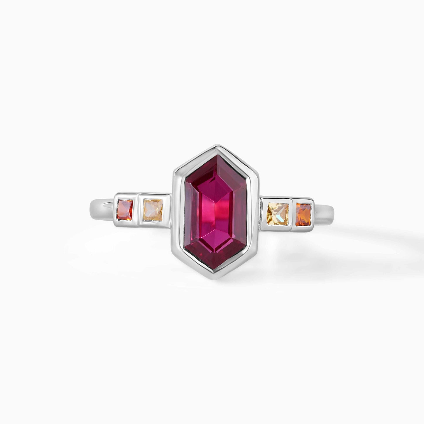Hexagon Ruby Geometric 14K Solid Gold Ring, Art Deco Engagement Minimalist Ruby Ring, Dainty Stackable Ring, Gift for Her