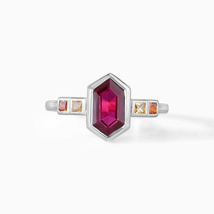 Hexagon Ruby Geometric 14K Solid Gold Ring, Art Deco Engagement Minimalist Ruby Ring, Dainty Stackable Ring, Gift for Her