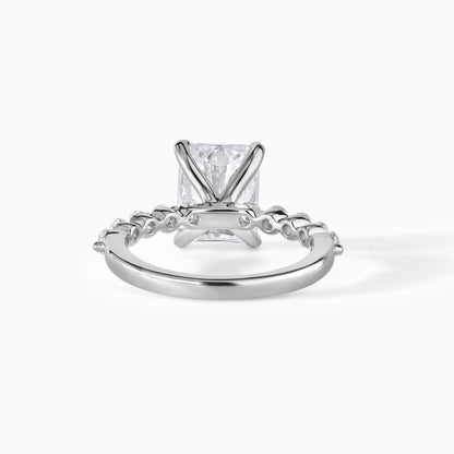 Radiant Cut Diamond Engagement Ring | Hidden Halo Silver Solitaire Ring | Pave Diamond Band | Minimalist Bridal Ring | Gift for Her
