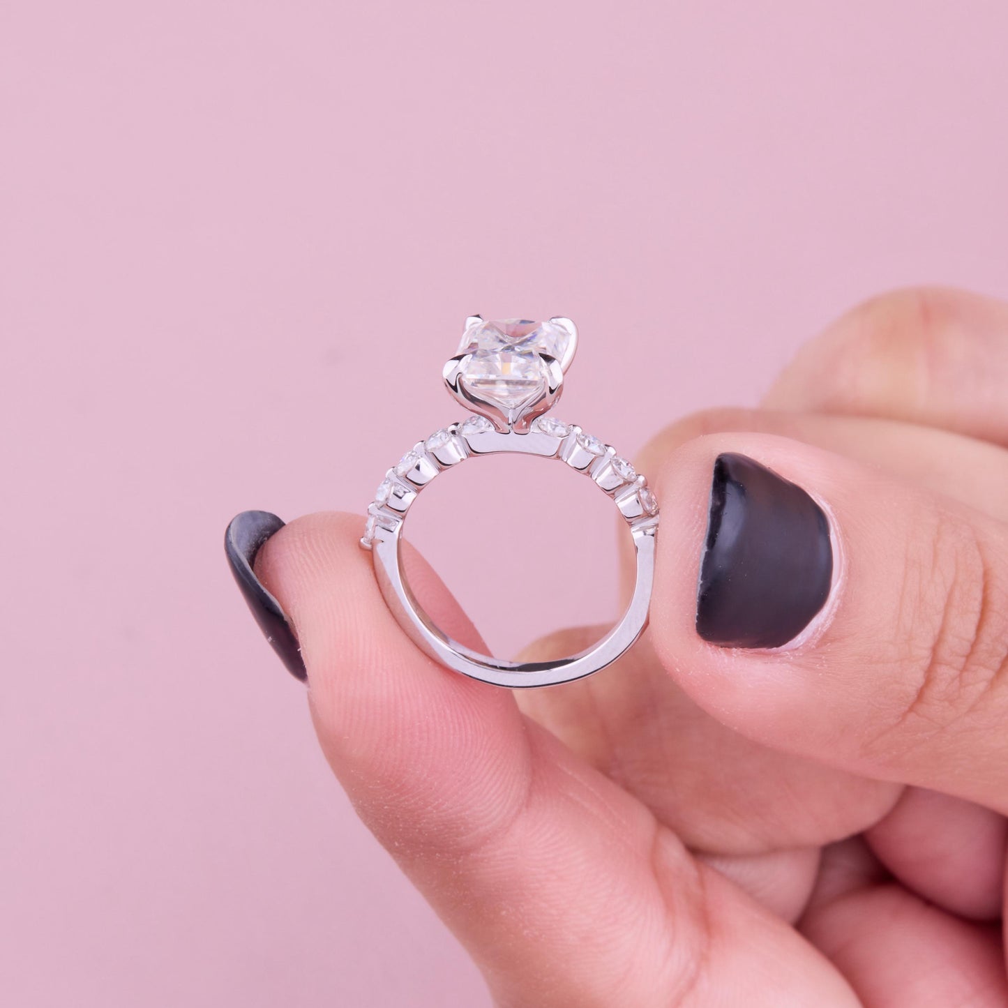 Radiant Cut Engagement Ring, Dainty Diamond Band, Minimalist Solitaire Ring, Modern Bridal Ring, Moissanite Promise Ring Gift