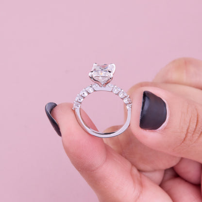 Radiant Cut Engagement Ring, Dainty Diamond Band, Minimalist Solitaire Ring, Modern Bridal Ring, Moissanite Promise Ring Gift